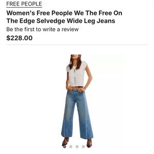Free People, We The Free, “On the Edge” Selvedge Wide Leg Jeans, Size 29